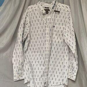 Ariat White Long-Sleeve Button-Down Shirt with Navy Geometric Print